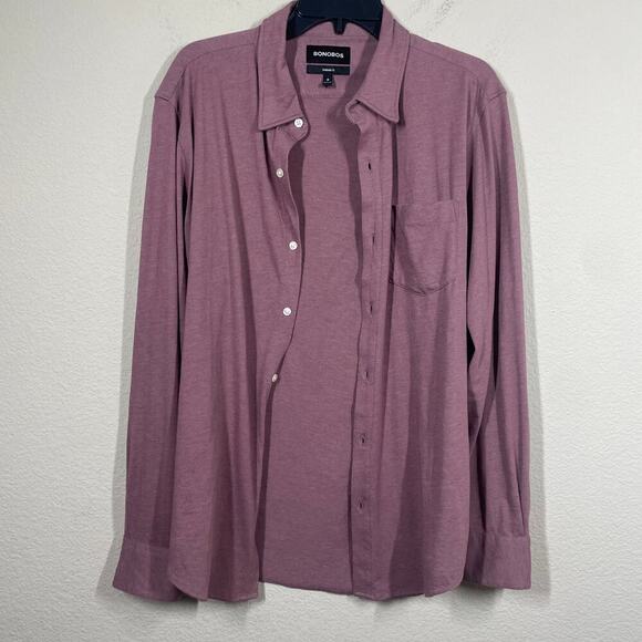 Bonobos Mens Medium Standard Fit Button Up Shirt Pink Cotton Long Sleeves - Picture 1 of 8